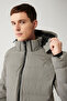 Men's Gray Puffer Jacket Goose Feather Water Repellent Windproof with Thermometer Detachable Hood Comfort - 2
