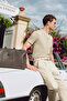 Men's Light Khaki Apaj Collar Textured Regular Fit Knitwear T-Shirt A41Y5066