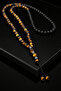 Men's Tiger's Eye and Black Beaded Necklace Bracelet Set - 2