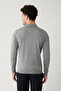 Men's Gray Zippered Wool Striped Knitwear Sweater A32Y5094 - 4