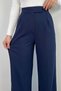 Women's High Waist Velcro Closure Elastic Waist Zipper Pocket Lycra Navy Blue Palazzo Trousers - 3