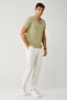 Men's Light Khaki Apaj Collar Textured Regular Fit Knitwear T-Shirt A41Y5066 - 7