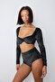 Shinny Velvet Long Sleeve Black Croplet - 6