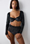 Shinny Velvet Long Sleeve Black Croplet - 3