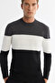 Men's Black Crew Neck Color Block Knitwear Regular Fit Sweater A42Y5032 - 2