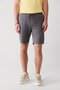 Men's Anthracite 100% Cotton Side Pocket Elastic Waist Linen Textured Relaxed Fit Shorts E003603 - 2