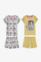 Girl's Pastel Yellow Sardines Cat Short Sleeve 2-Piece Pajama Set - 6