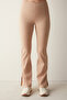 Beige High Waist Jean Look Flare Flared Leg Trousers - 2