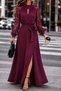 Women's long sleeve turtleneck dress with drop detail, belted waist, and slit - janjan crepe