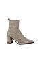 2630 Beige Genuine Leather and Suede Women's Zippered Thick Heeled Boots - 2