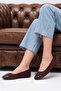 Brown Patent Leather Suede Decorated Round Toe Women's Ballerinas - 2