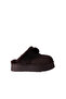 Genuine Suede Leather Fur Heeled Women's Slippers Thermo Sole Brown Platform Closed Front