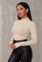 Women's Black Cream White Bitter Brown Navy Blue 5-Piece Finger Detailed Bodysuit - 3
