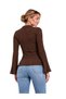 Vs-1050 Madison Brown Corded V-Neck Buttoned Spanish Sleeve Blouse - 2