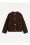 Women's Brown Soft Textured Knitted Oversize Sweater Cardigan with Metal Buttons - 8