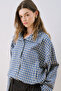 High Collar Detailed Shirt with Blue Checks - 7