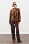 Square Neck Tie-Up Knitwear Scarf Warm Brown - 3