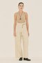 Wide Pleated Detail Ke Belt Pants Beige