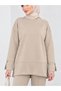 Women's Beige Slit Detailed Modal Fabric Oversize Basic Tunic Long Sleeve Sweatshirt - 4