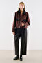 Velvet Collar Pocketed Short Jacket Brown - 2