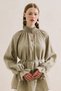Gi̇peli̇ Linen Balloon Sleeve Blouse Green - 6