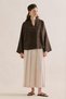 Linen Layered Collar Bluz Acikahve - 2