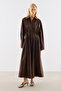 Pleated Waist Shirt Dress Brown - 3