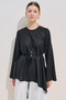 Linen Mixed Asymmetric Blouse Black - 4
