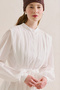 Pleated Belt Detail Long Sleeve Dress Ecru - 5