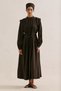 Pleated Belt Detail Long Sleeve Dress Dark Brown - 6