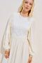 Embroidered Balloon Sleeve Muslin Dress Ecru - 5