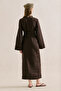 Linen Dress with Wide Belt Dark Brown - 8