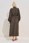 Draped Waist Adjustable Balloon Sleeve Dress Acikahve - 8