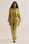 Linen Design Tie-Up Jacket Oil Green