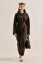Linen Dress with Wide Belt Dark Brown - 3