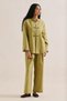 Linen Design Tie-Up Jacket Oil Green - 3