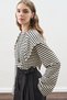 Stripe T-Shirt with Shawl Detail Black - 5