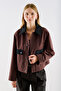 Velvet Collar Pocketed Short Jacket Brown - 4