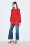 Belly Pleated Detail Long Sleeve Bluz Red
