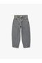 Cotton Stitched Detailed Pocketed Balloon Cut Denim Trousers for Girls - Gray