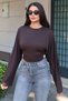 Striped Fabric Side Gathered Spanish Sleeve Blouse Brown - 4