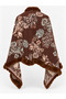 Women's Brown Shawl Patterned Woven Poncho Pnc16 - 4