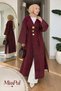 Belted Oversize Denim Jeans Kimono with Brooch Detail in Burgundy - 2