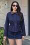 Suede Fabric Leather Collar Jacket Navy Blue - 2