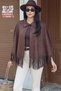 Suede Fabric Tasseled Cape Brown