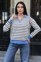 Polo Collar Striped Half-Zip Knitwear Sweater Blue - 3