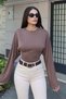Striped Fabric Side Gathered Spanish Sleeve Blouse Taba - 2