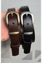100% Genuine Leather Antique-Tin Plated Buckle Black-Brown 2-Piece Belt Set - 3