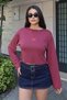 Striped Fabric Embroidered Blouse Plum - 2