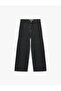 High Waist Comfortable Fit Cotton Denim Trousers - Culotte Jeans - Black